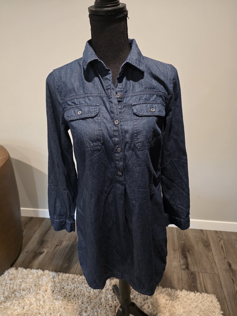 Old Navy Dark Blue Denim Long Sleeve Shirt Dress